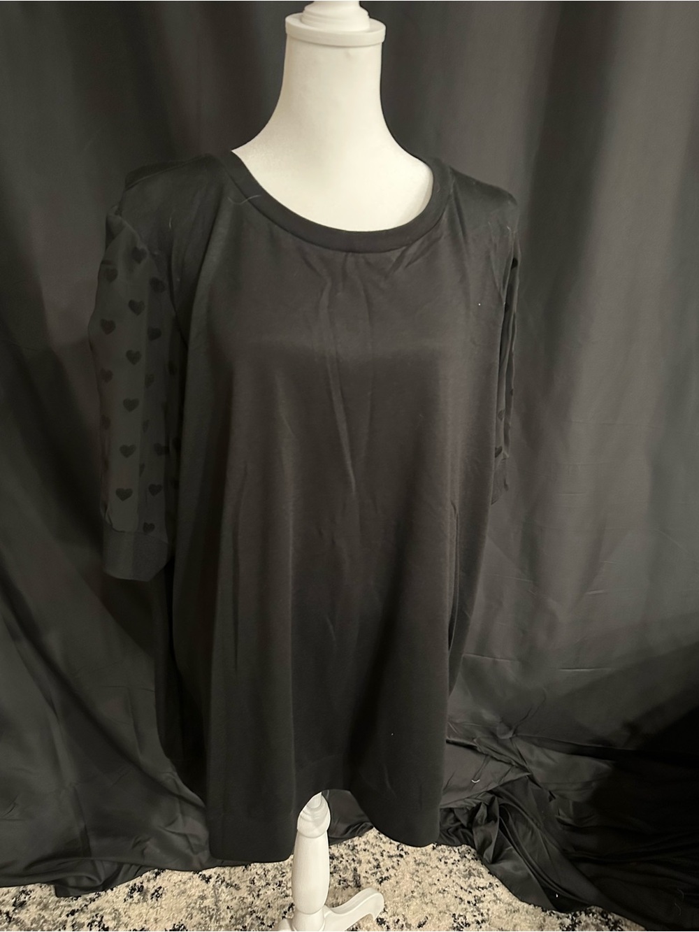 torrid Black Crewneck Tee with Sheer Heart Sleeves